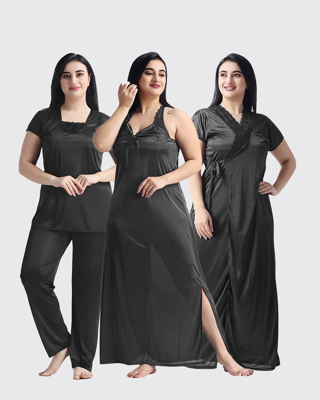 WhatsApp Image 2026-06-01 at 9.15.30 PM 4 Part Premium Nightwear Combo ( Black) - Image 1